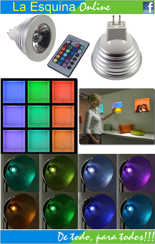 Foco Dicroico LED de 3W multicolor y a control remoto de 12V.